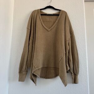 We The Free V-Neck Waffle Knit Sweater - Brown